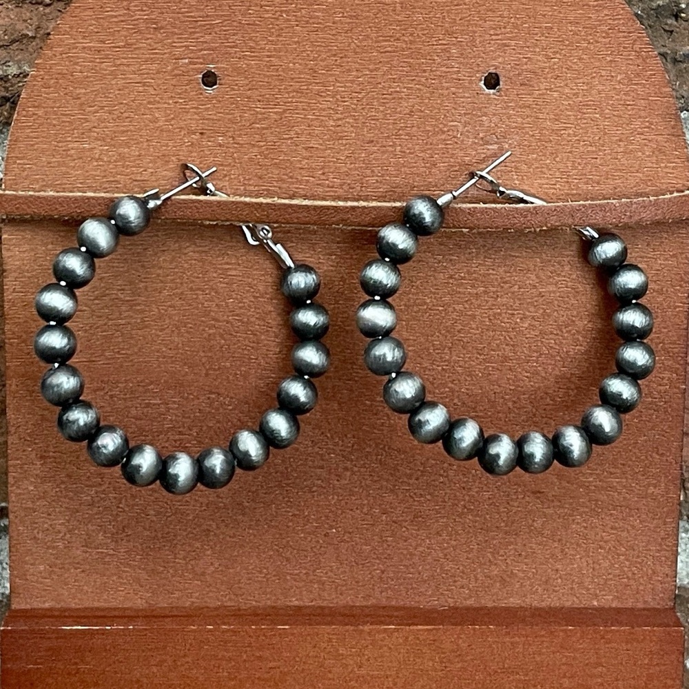 1.5 inch Navajo Style Pearl Hoop Earrings
